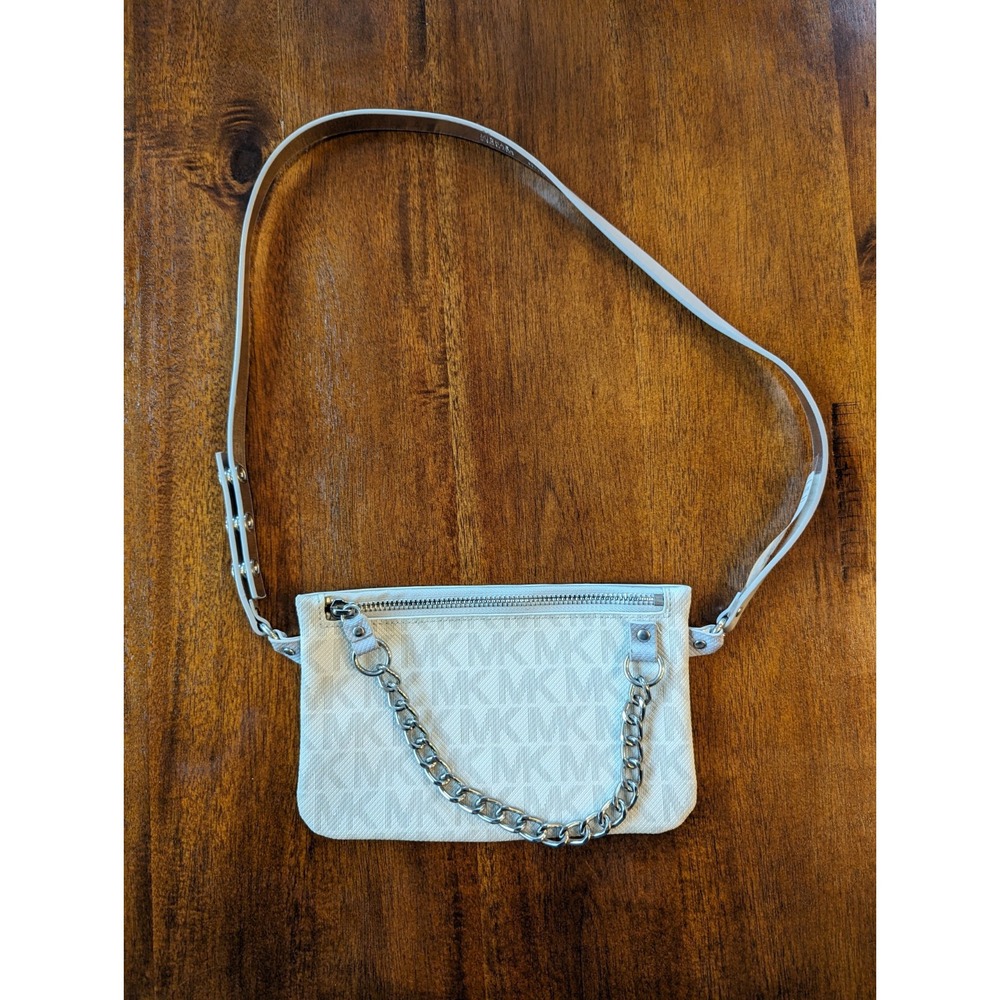 Michael Kors Fanny Pack Belt Bag XL Gray Silver Waist Purse NEW Chain Detail